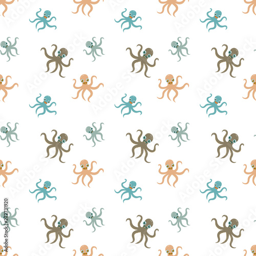 Seamless underwater pattern with cute octopuses Vector cartoon illustration © Sergey