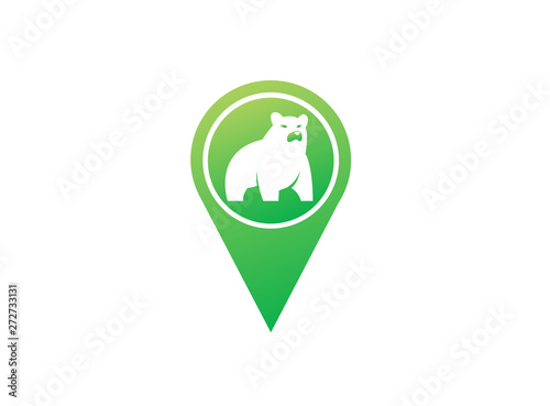 Big bear standing and looking at the side logo design, illustration icon in a shape