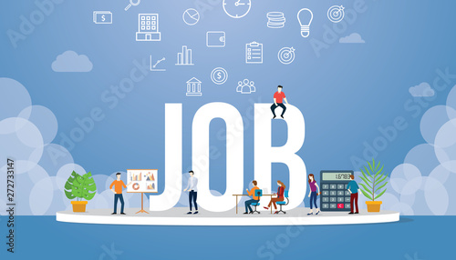 job career with big word style and team people office around with business icon - vector