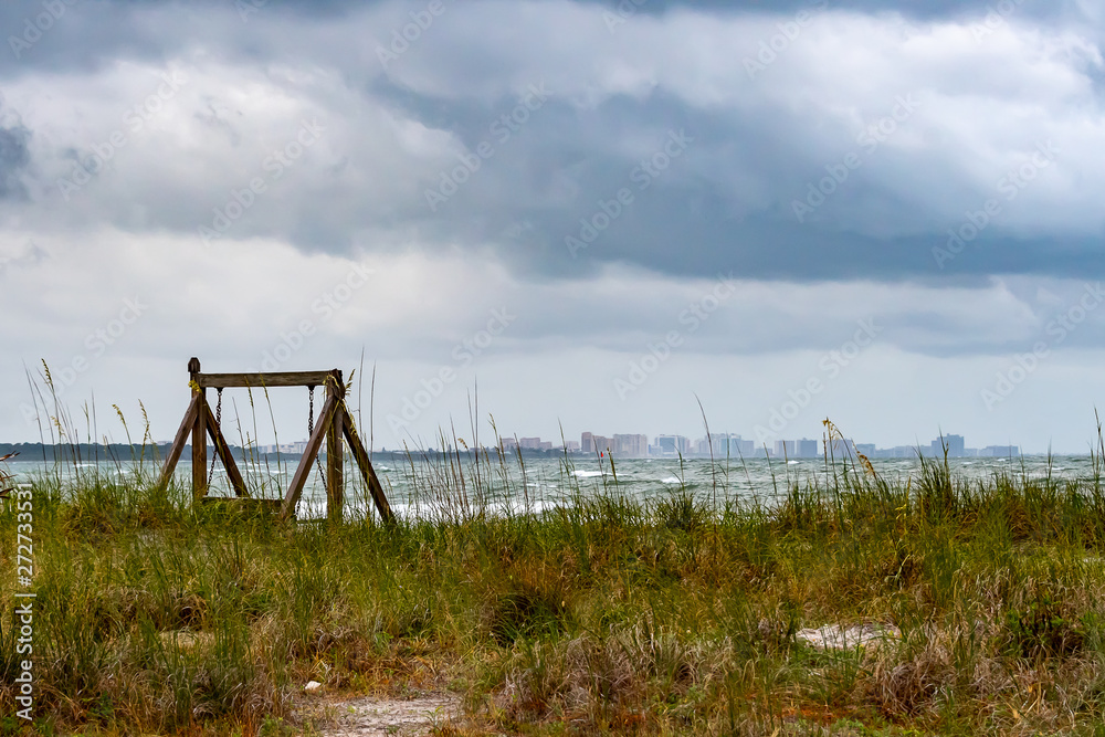 View of the town from the beach across the water, Florida USA View of the town from the beach across the water, Florida USA