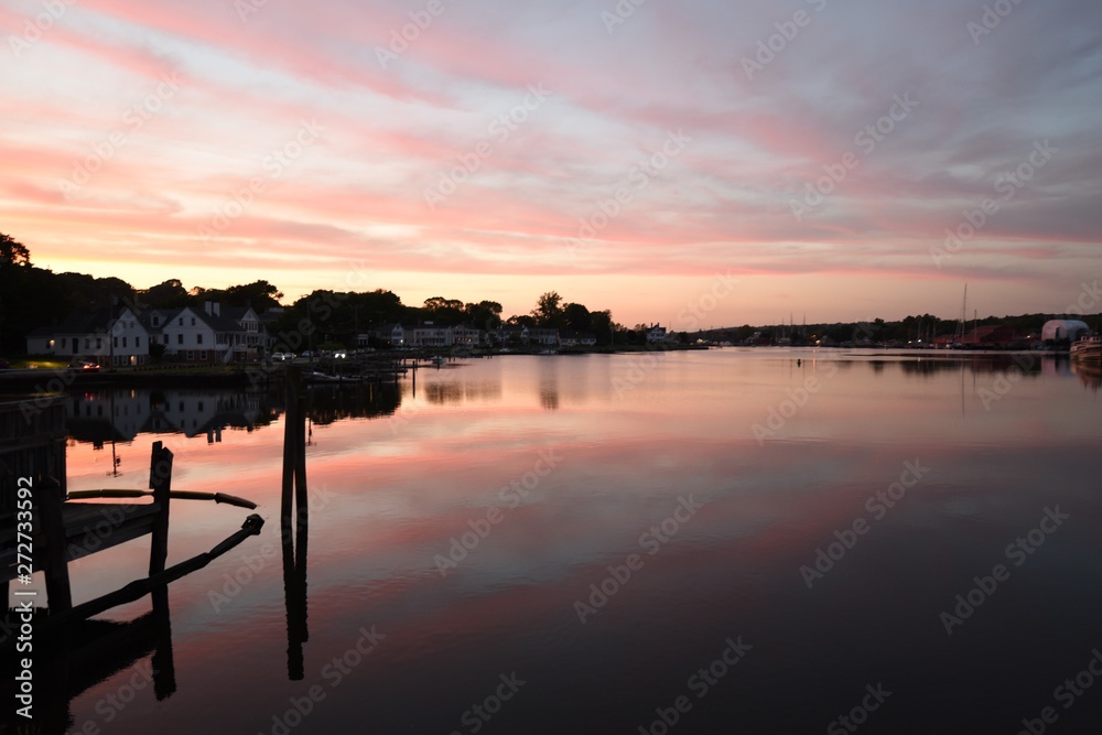 Mystic River in CT aright after sunset