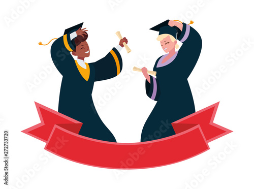 interracial couple students graduated celebrating with ribbon