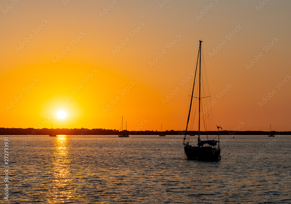 Sailboats on the waters in Florida at sunset