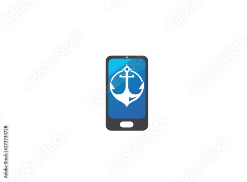 Anchor for boat and yacht for logo design illustration in a smartphone shape phone icon photo