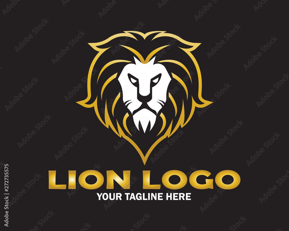 Vector Logo of Golden Lion Head in Elegant Style with Black Background Vector Logo of Golden Lion Head in Elegant Style with Black Background