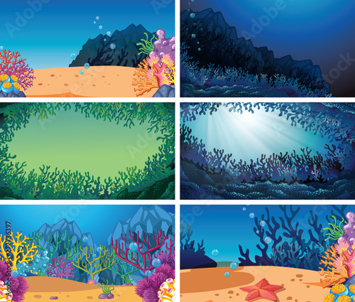 Set of different underwater scene