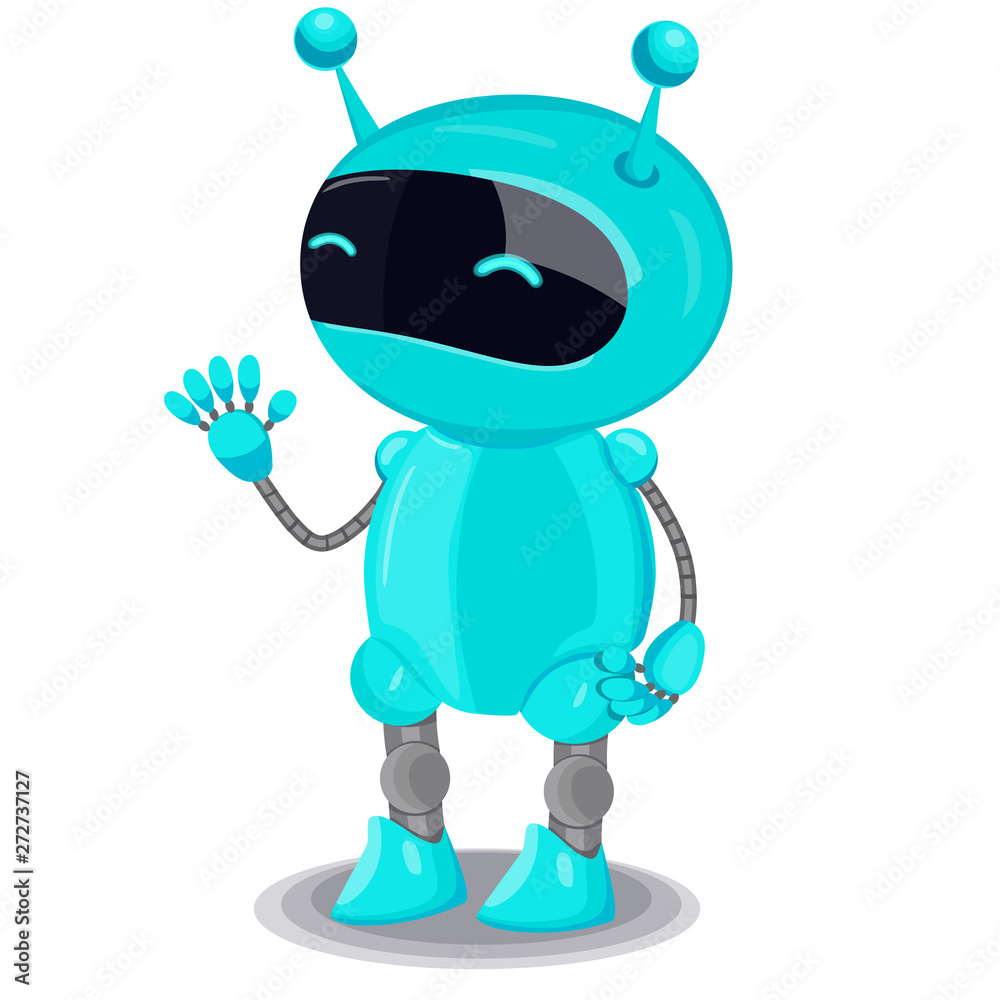 Blue cute robot isolated on white background. Vector graphics.