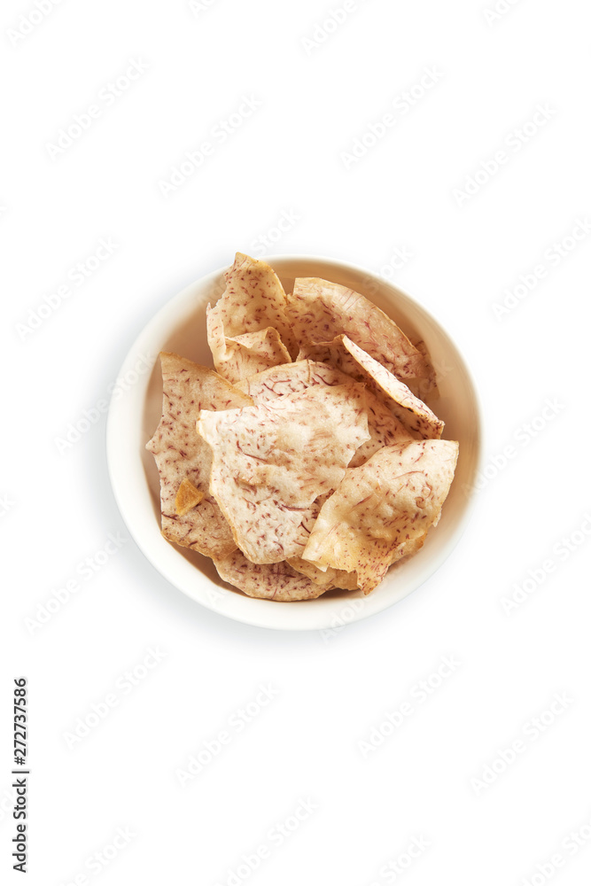 Fried taro chip on white background Fried taro chip on white background