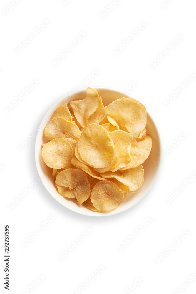 Potato chip fried on white background Potato chip fried on white background