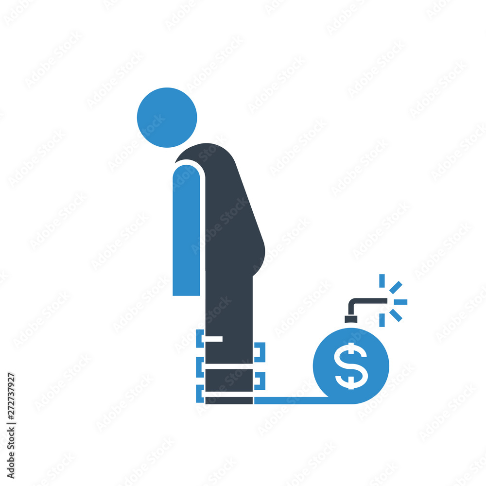 people and money shackle for debt concept icon