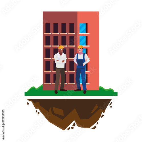 interracial male builders constructors with building