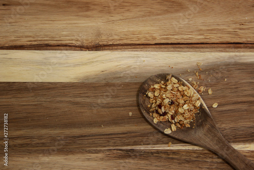 Granola on a wooden cutting board 