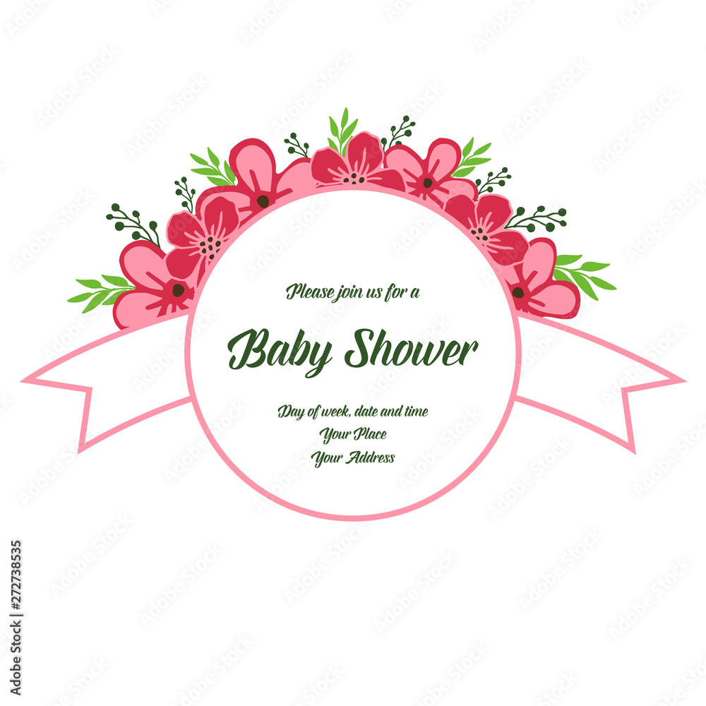 Obraz premium Vector illustration baby shower with pink flower frame