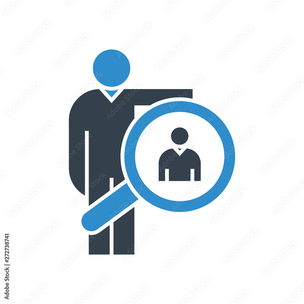 business man and magnifier icon. recruiting concept. business man and magnifier icon. recruiting concept.