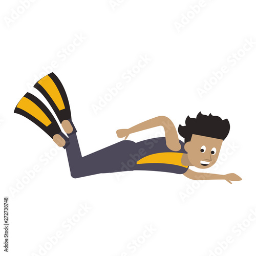Swimmer with diving fins cartoon