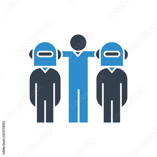 people and robot friends icon