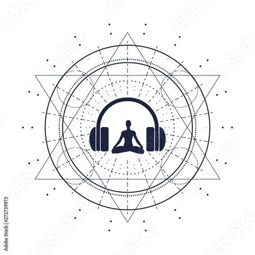Acronym ASMR - Autonomous Sensory Meridian Response. Health care conceptual image. Woman silhouette in lotus position