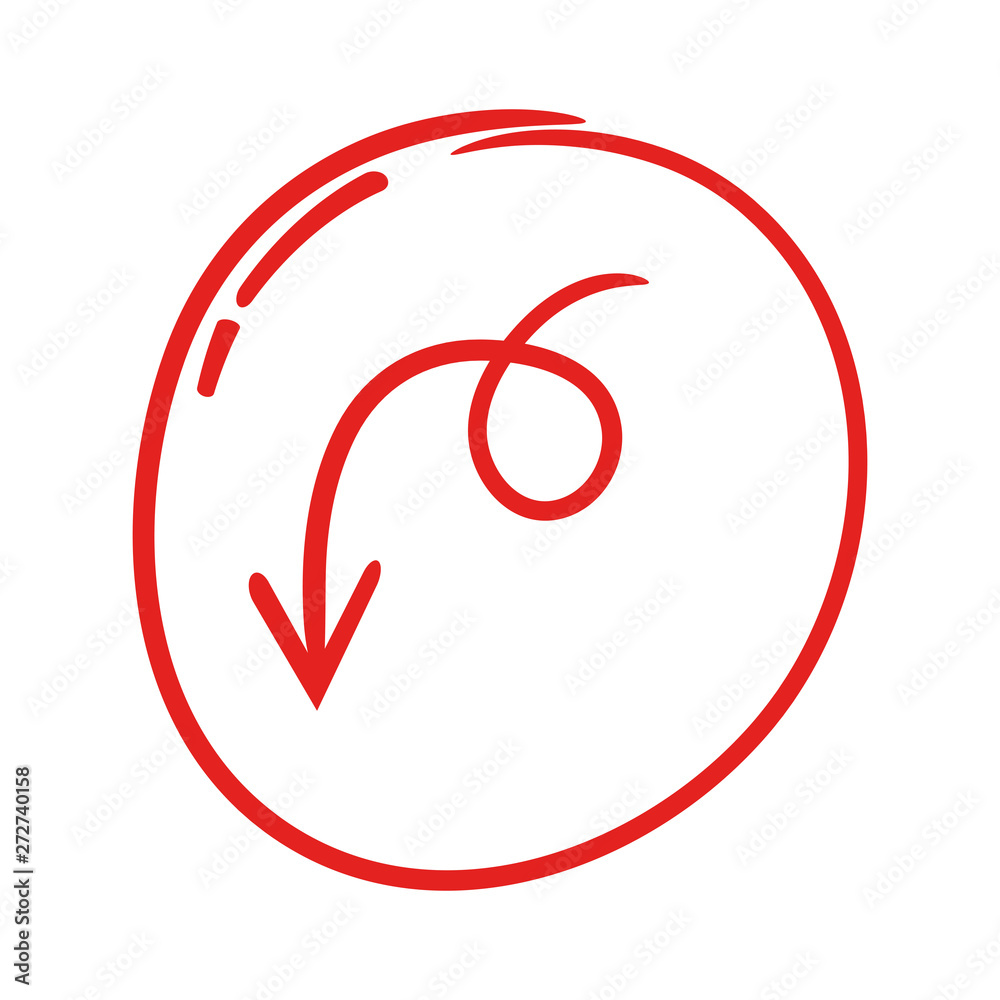 red hand drawn arrow and round circle