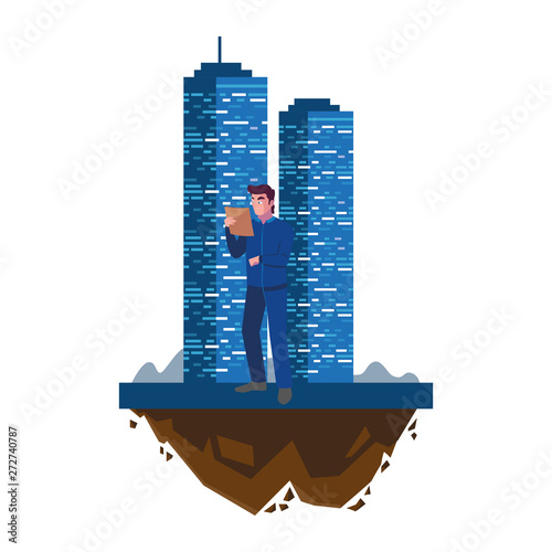 logistic worker with building character