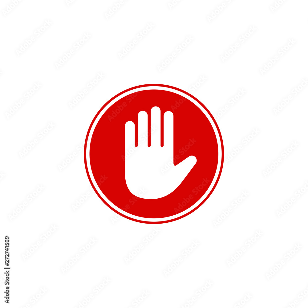 Hand blocking icon sign stop. Stop hand logo Vector illustration Hand blocking icon sign stop. Stop hand logo Vector illustration