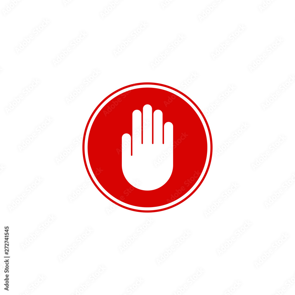Hand blocking icon sign stop. Stop hand logo Vector illustration Hand blocking icon sign stop. Stop hand logo Vector illustration