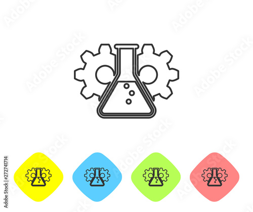 Grey Bioengineering line icon isolated on white background. Element of genetics and bioengineering icon. Biology, molecule, chemical icon. Set icon in color rhombus buttons. Vector Illustration