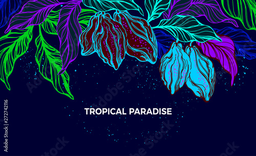 Tropical plantation. Vector background. Night jungle