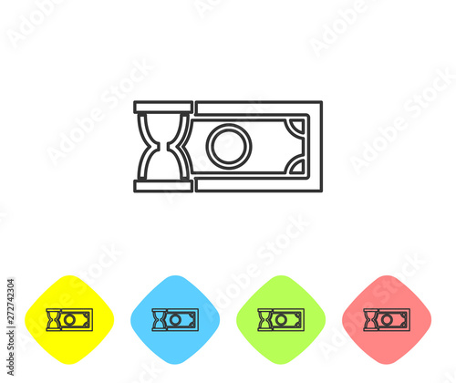 Grey Fast payments line icon on white background. Fast money transfer payment. Financial services, fast loan, time is money, cash back concept. Set icon in color rhombus buttons. Vector Illustration