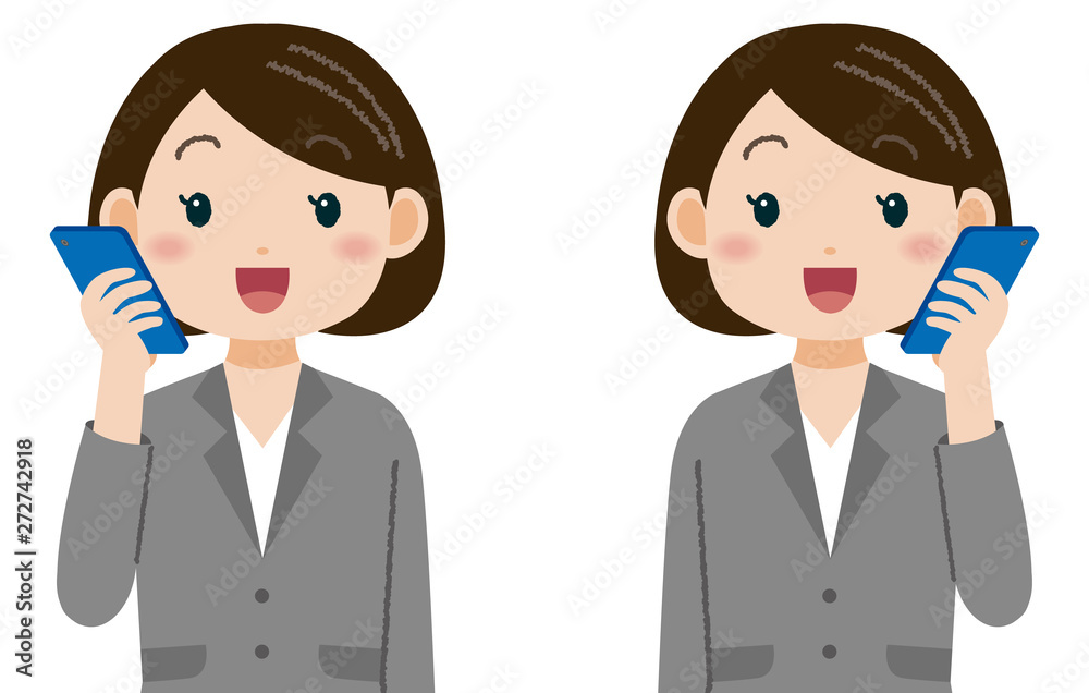 電話をするスーツの女性 電話をするスーツの女性