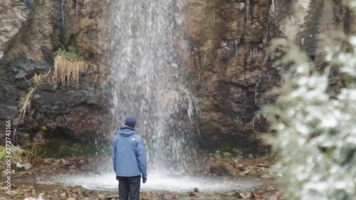 Kegety Waterfall in winter near the Ala-Too range near Kegety River a great day hike past Tokmok from Bishek. Road Trip in Central Asia and Kegety Gorge. Waterfall in Kyrgyzstan photo