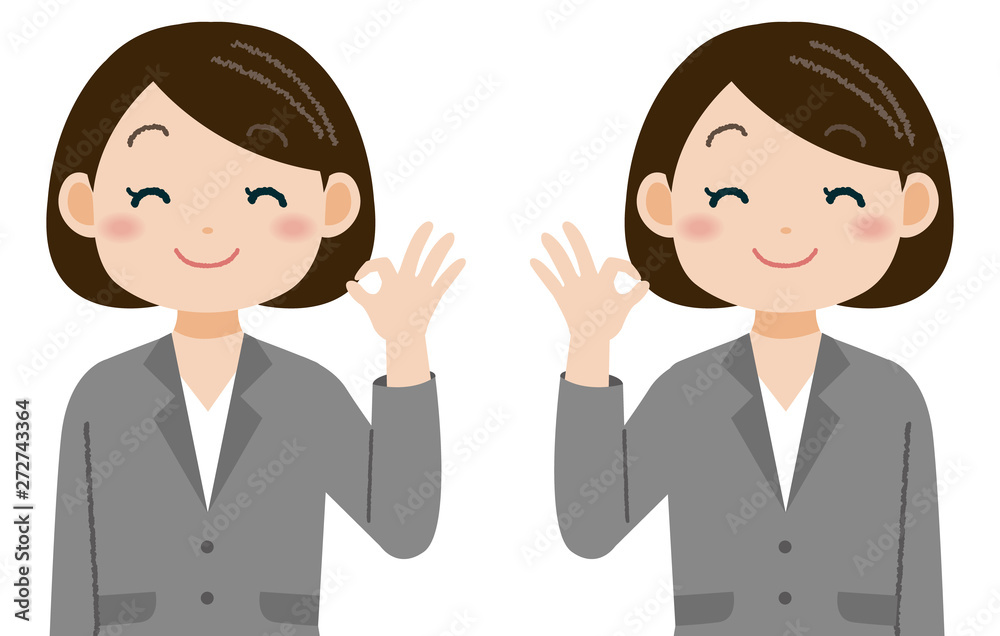 笑顔でOKサインを出すスーツの女性 笑顔でOKサインを出すスーツの女性