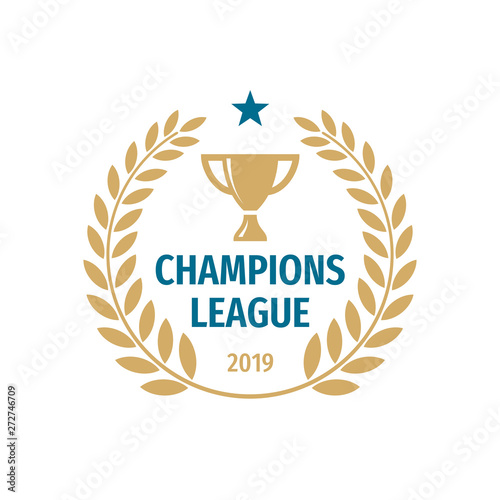Champions league badge logo design. Gold cup icon vector illustration.