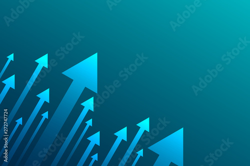 Up arrows on blue background illustration vector for business and finance, copy space composition, minimalist style, growth concept.