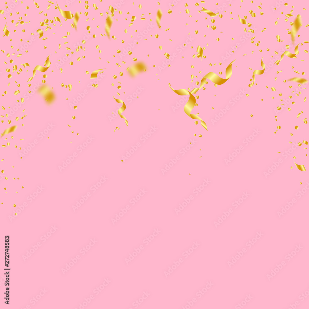 Naklejka premium Streamers and confetti. Gold tinsel and foil ribbo