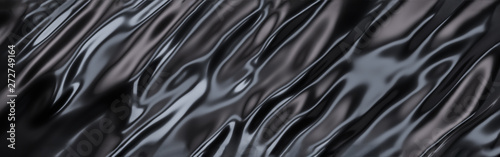 Black Oil or Petrol liquid flow, liquid metal close-up, wide horizontal banner. 3d illustration photo