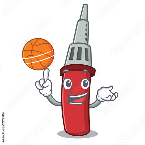 With basketball solderin iron in cartoon mechanical box