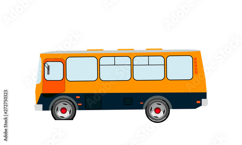 Breakdown. Punched wheel. Bus side view on an isolated background. Vector illustration.