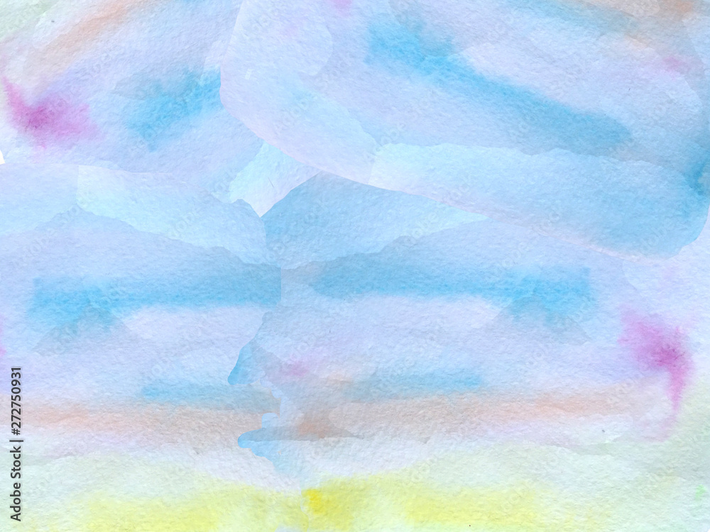 Abstract watercolor blue background with yellow and pink lines and spots. raster illustration for poster design Abstract watercolor blue background with yellow and pink lines and spots. raster illustration for poster design