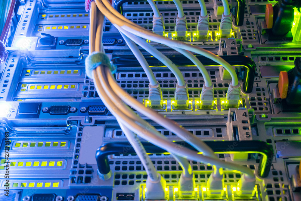 Powerful computer equipment of a modern data center is in the server