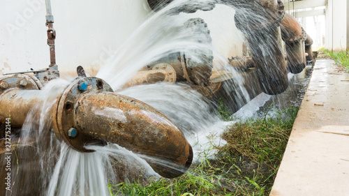 metal pipe with valve is leaking in water treatment plant