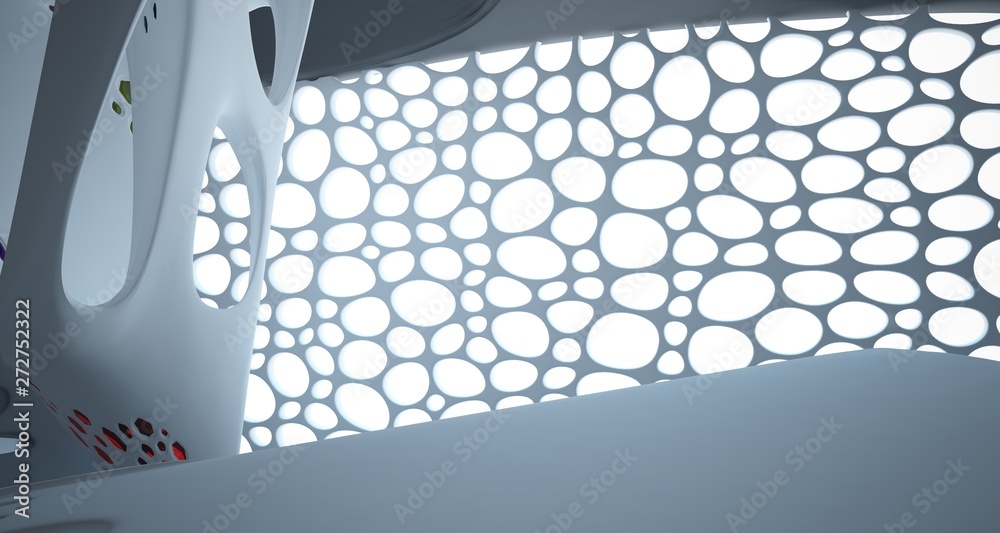 Abstract white and black parametric interior with window. 3D illustration and rendering. Abstract white and black parametric interior with window. 3D illustration and rendering.