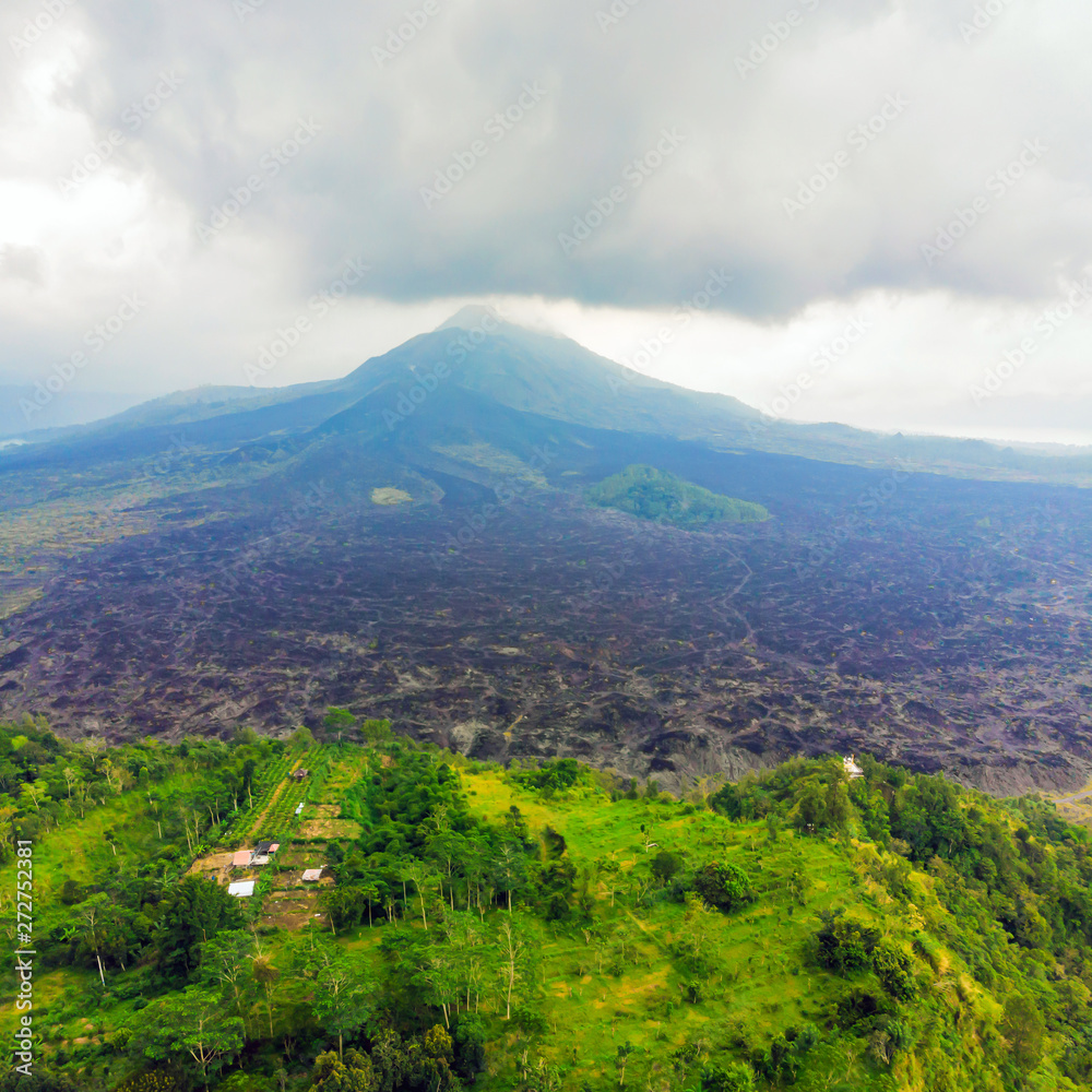 Naklejka premium Beautiful Batur volcano, view from drone, panorama