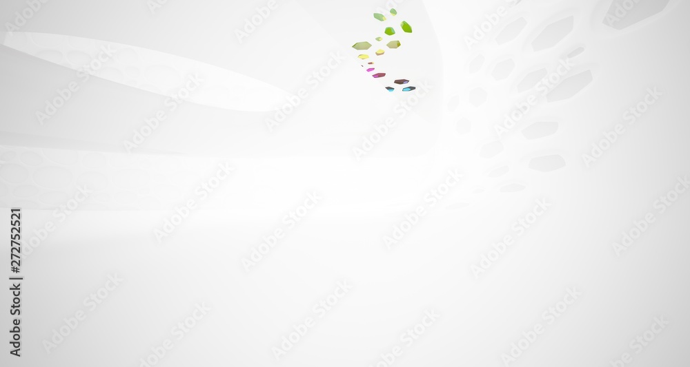 Abstract white and colored gradient glasses smooth parametric interior with window. 3D illustration and rendering. Abstract white and colored gradient glasses smooth parametric interior with window. 3D illustration and rendering.