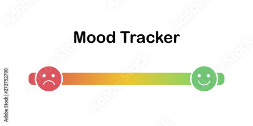 Scale of mood with outline emoticons. Angry to happy. Smiles on mood tracker for checking mental disorders like bipolar disorder or depression. Sad and happy feelings. photo