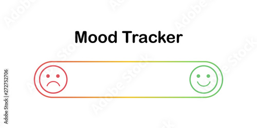 Scale of mood with outline emoticons. Angry and happy in progress bar. Sad and happy feelings on smiles. Mood tracker for checking mental disorders like bipolar disorder or depression.