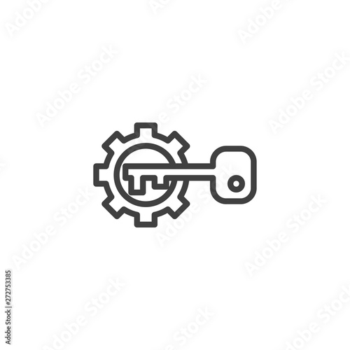 Gear and key line icon. linear style sign for mobile concept and web design. Activation configuration outline vector icon. Symbol, logo illustration. Vector graphics