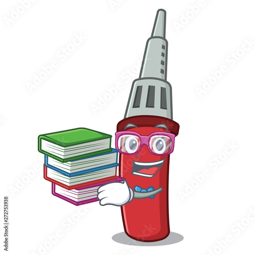 Student with book soldring iron above wooden cartoon table
