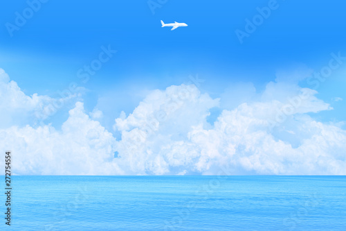海と快晴の上空に浮かぶ雲 飛行機の形をした雲 Stock イラスト Adobe Stock