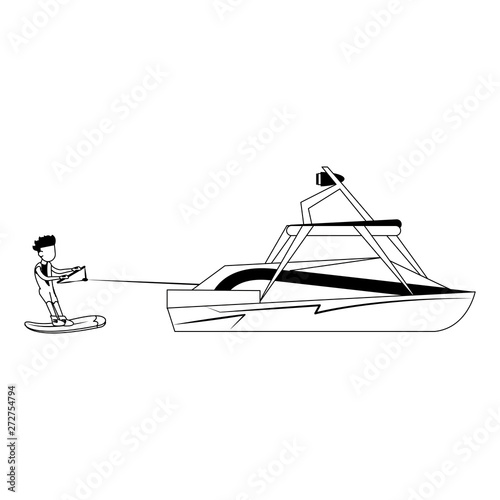 Wakeboarding extreme sport cartoons in black and white