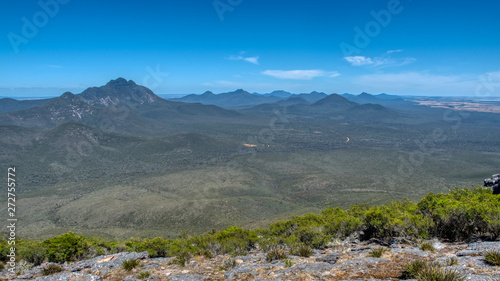 Scenic view of Mountains silhouettes on the horizon and blue sky